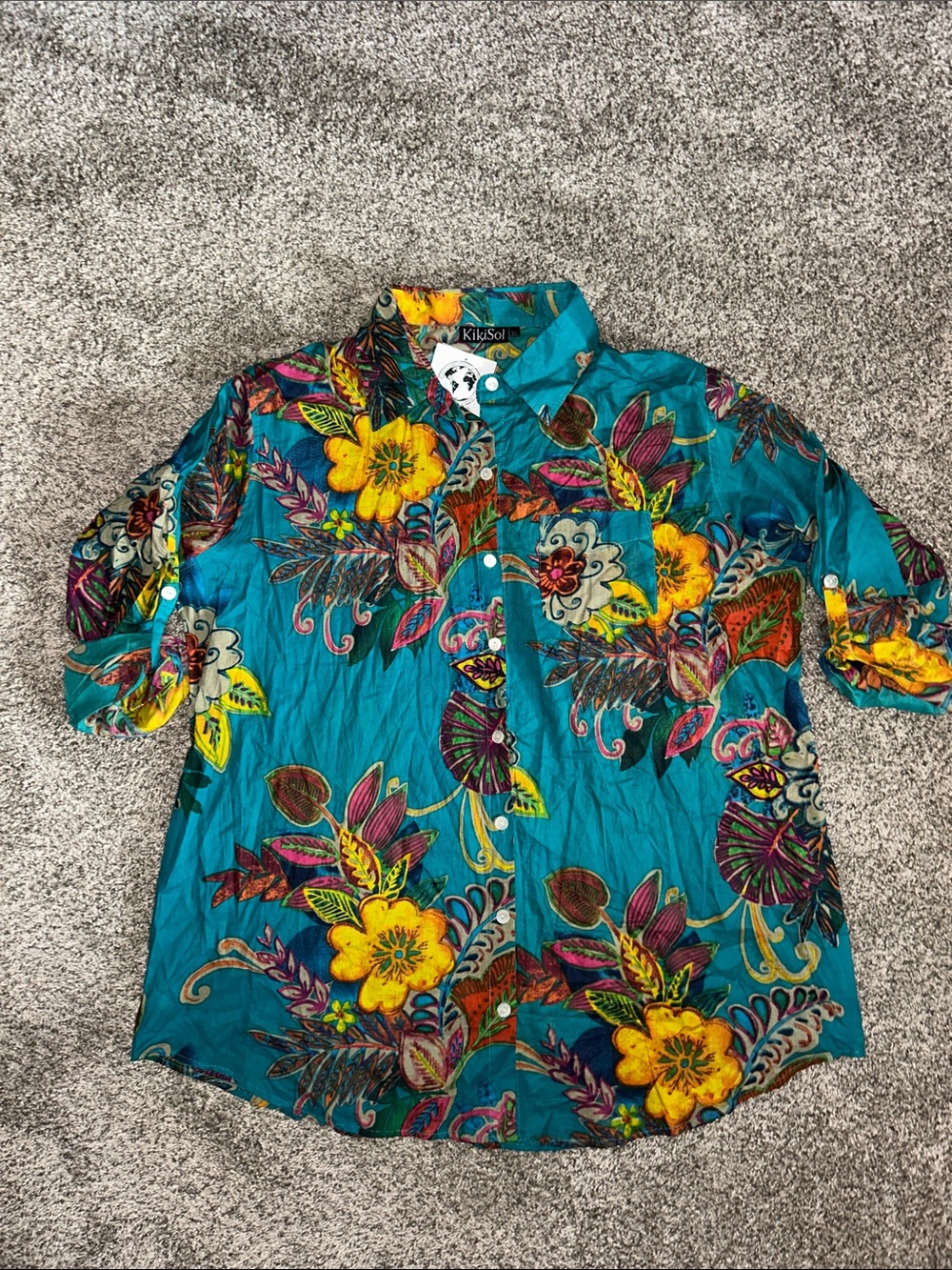 KikiSol Teal Floral Button-Front Tunic